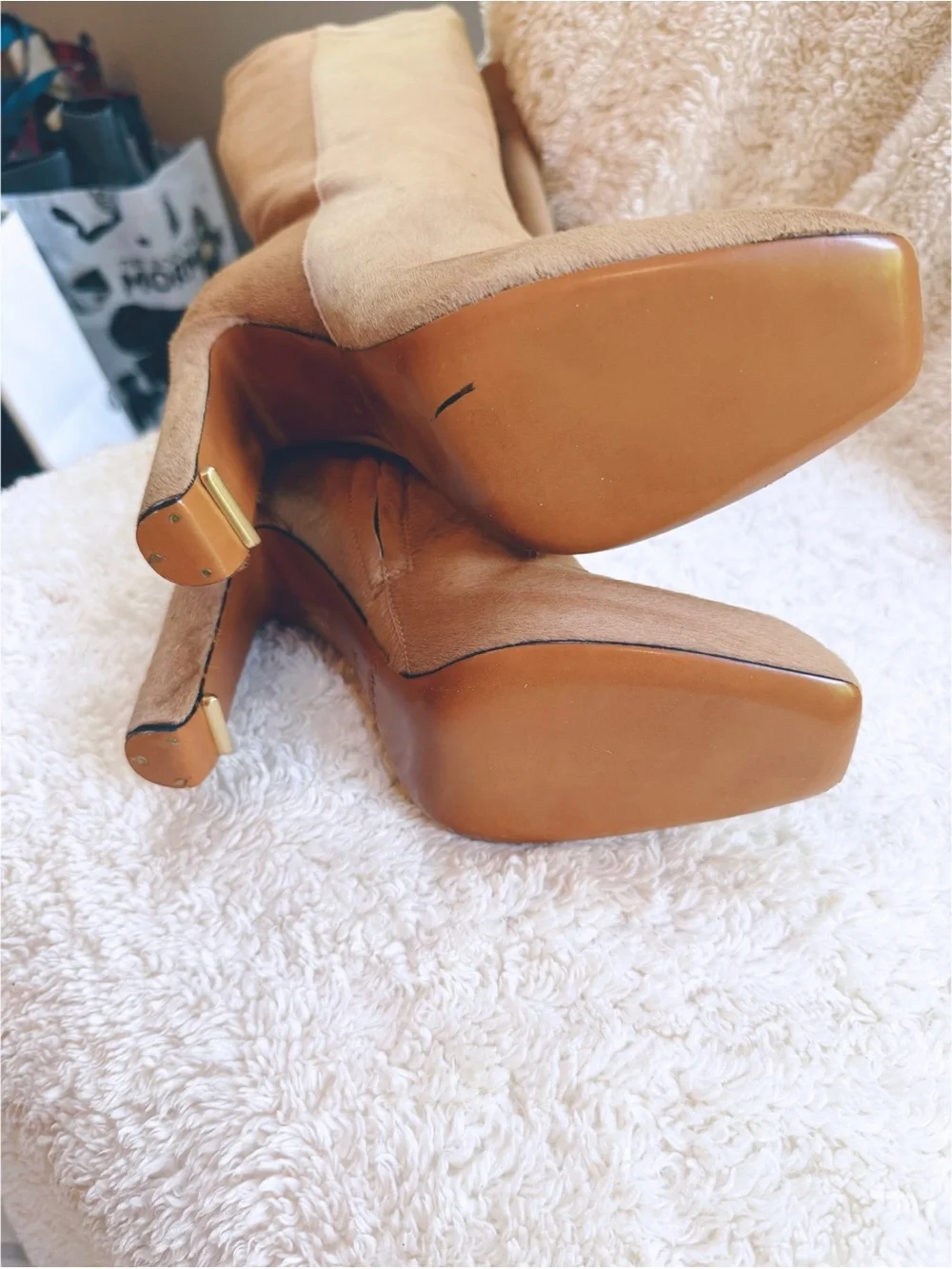 NWT Calvin Klein Calf Fur Knee-High Boots - Tan